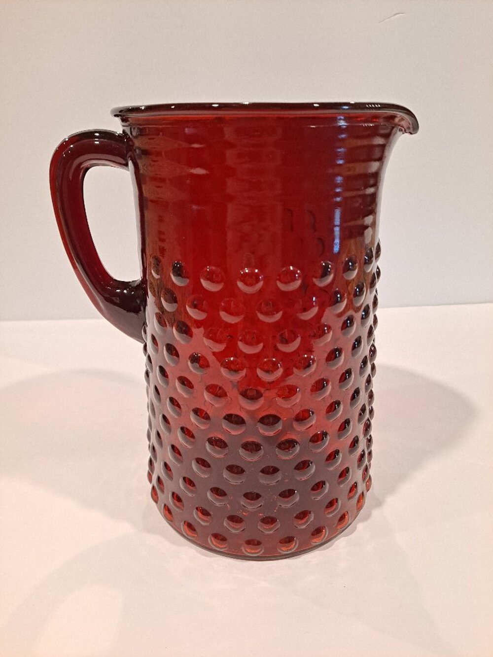 Vintage MCM Anchor Hocking Hobnail Pitcher Dark Ruby Red Glass 8" tall